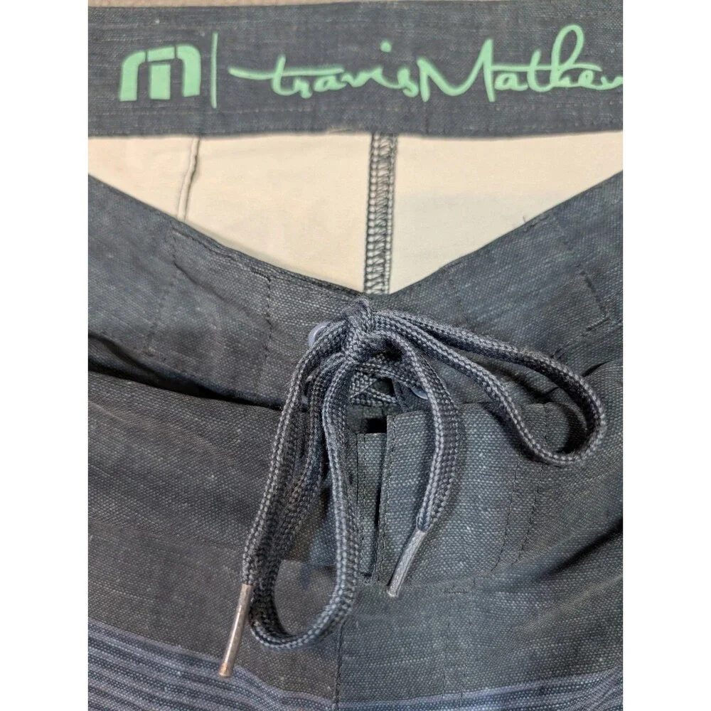 Travis Mathew Mens Striped Board Shorts Blue Green White Size 38 Swim Trunks